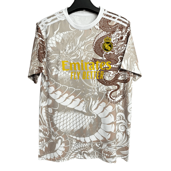 Real Madrid Beige & Red Dragon Jersey - 2025/2026 Special Edition Fan Version